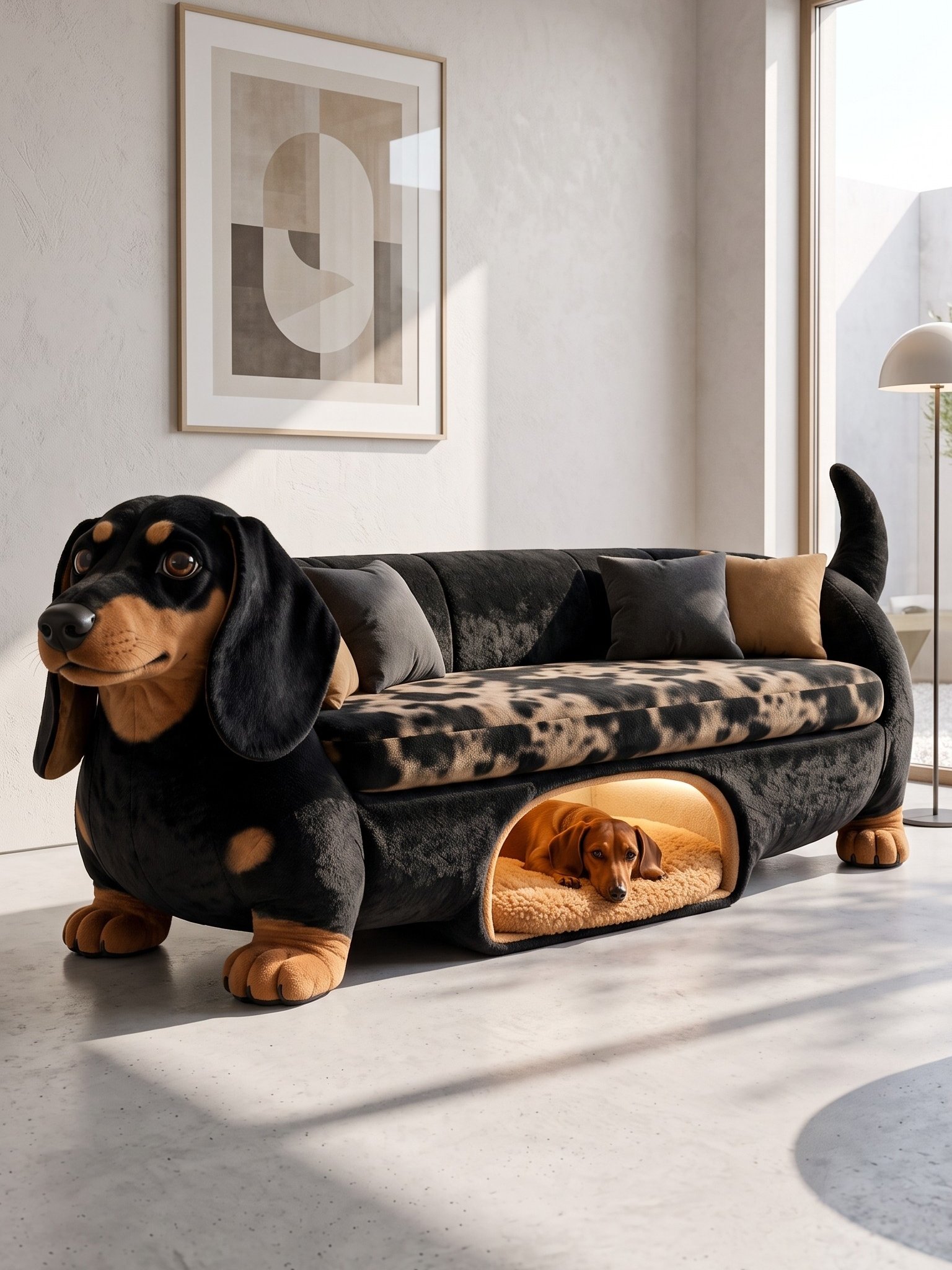 Fluffy Dog Sofa with Pet Caves: Cozy Living Room Furniture for Pets