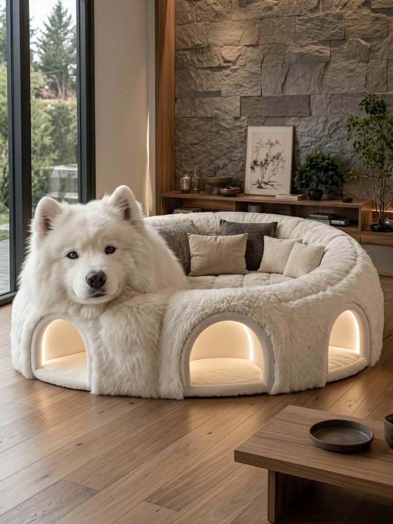 Fluffy Dog Sofa with Pet Caves: Cozy Living Room Furniture for Pets Fluffy Dog Sofa with Pet Caves: Cozy Living Room Furniture for Pets