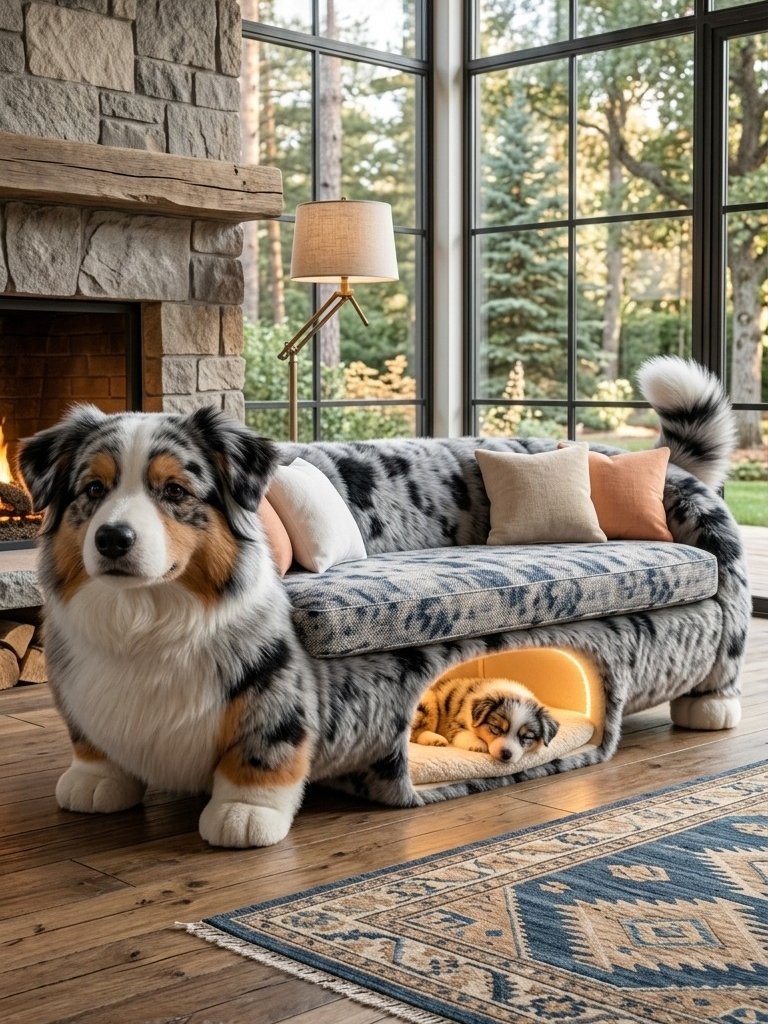 Fluffy Dog Sofa with Pet Caves: Cozy Living Room Furniture for Pets Fluffy Dog Sofa with Pet Caves: Cozy Living Room Furniture for Pets