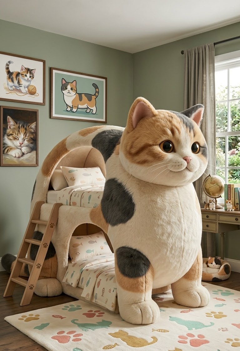 Cat Bunk Bed: Cute Cat-Shaped Plush Bunk for Kids' Bedrooms