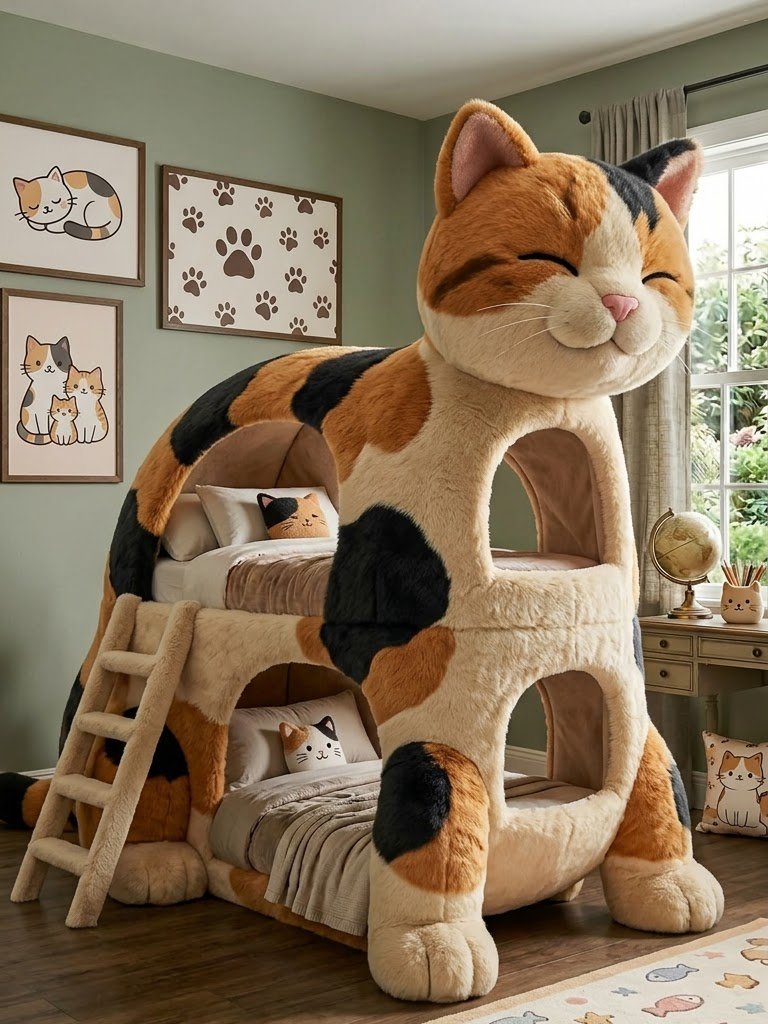 Cat Bunk Bed: Cute Cat-Shaped Plush Bunk for Kids' Bedrooms Cat Bunk Bed: Cute Cat-Shaped Plush Bunk for Kids' Bedrooms