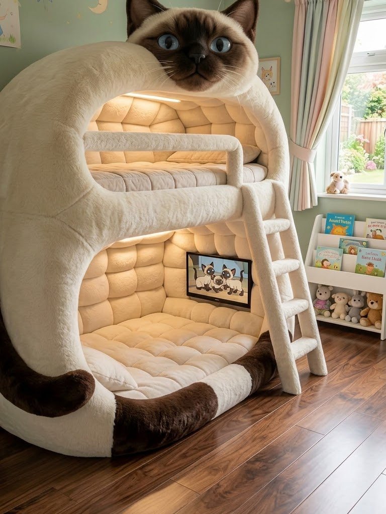 Cat Bunk Bed: Cute Cat-Shaped Plush Bunk for Kids' Bedrooms Cat Bunk Bed: Cute Cat-Shaped Plush Bunk for Kids' Bedrooms