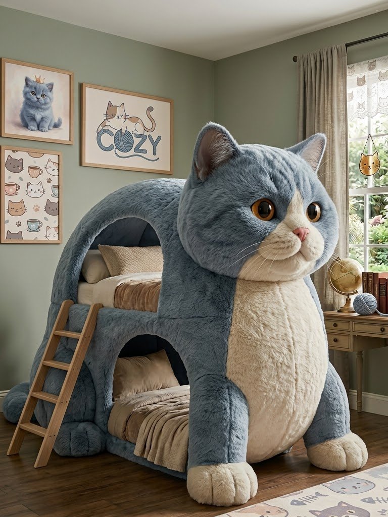Cat Bunk Bed: Cute Cat-Shaped Plush Bunk for Kids' Bedrooms Cat Bunk Bed: Cute Cat-Shaped Plush Bunk for Kids' Bedrooms
