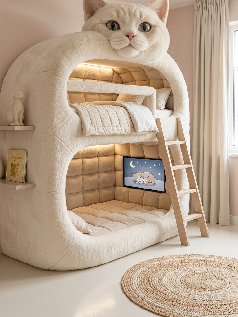 Cat Bunk Bed: Cute Cat-Shaped Plush Bunk for Kids' Bedrooms Cat Bunk Bed: Cute Cat-Shaped Plush Bunk for Kids' Bedrooms