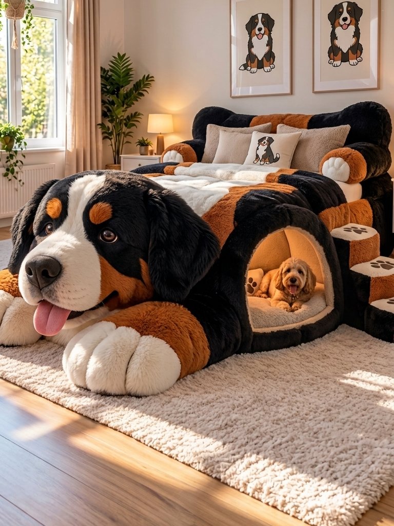 Dog Shaped Bed with Pet Den: Giant Plush Bed Design Ideas Dog Shaped Bed with Pet Den: Giant Plush Bed Design Ideas