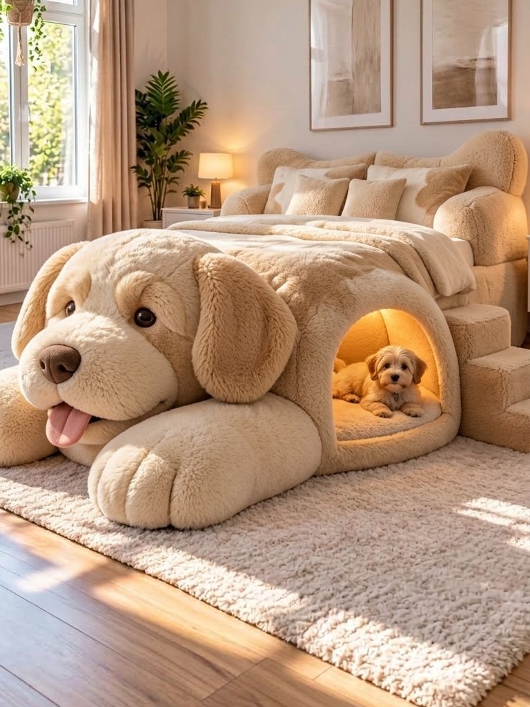 Dog Shaped Bed with Pet Den: Giant Plush Bed Design Ideas Dog Shaped Bed with Pet Den: Giant Plush Bed Design Ideas