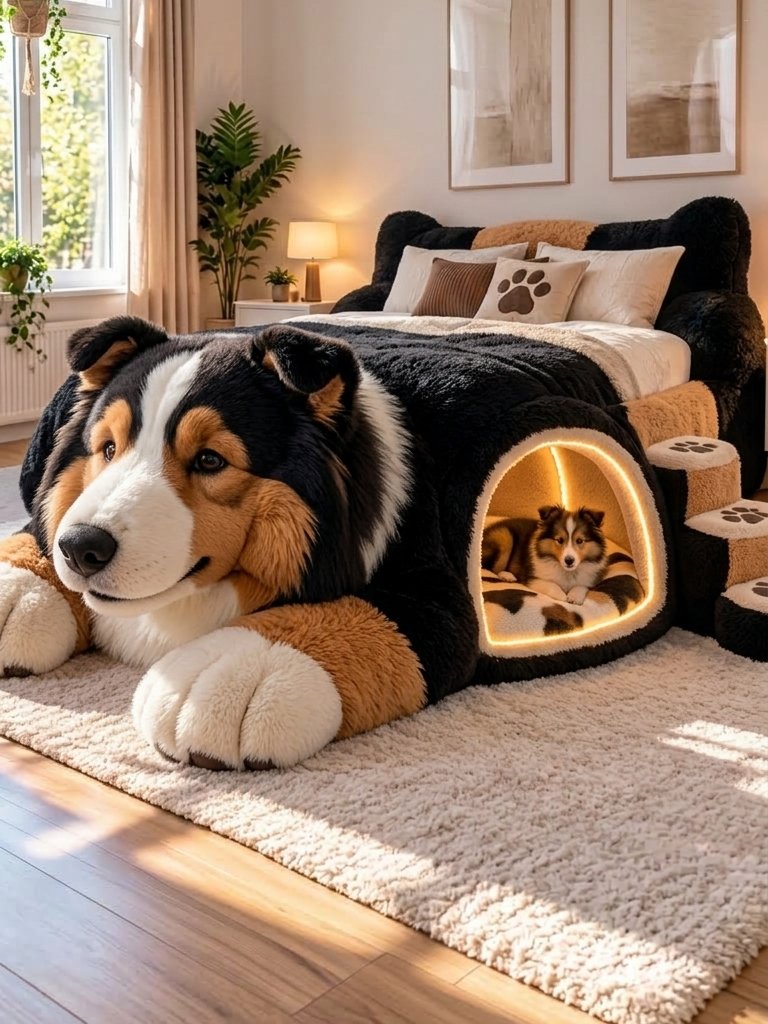 Dog Shaped Bed with Pet Den: Giant Plush Bed Design Ideas Dog Shaped Bed with Pet Den: Giant Plush Bed Design Ideas